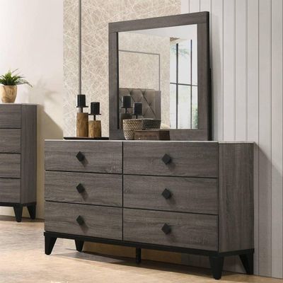 61 Avantika Faux Marble Top Dresser Rustic Gray Oak - Acme Furniture: English Dovetail, Metal Glides