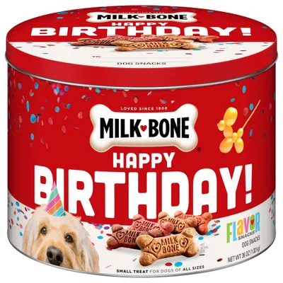 Milk-Bone Birthday Tin with Turkey, Bacon, Chicken, Beef and Sausage Flavor Dog Treats - 36oz