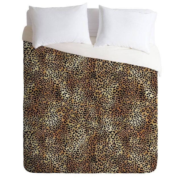 King Schatzi Brown Leopard Comforter Set Tan - Deny Designs: Microfiber, Reversible, 3-Piece Bedding Set