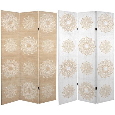 6 Double Sided Mandala On Birch Canvas Room Divider  - Oriental Furniture