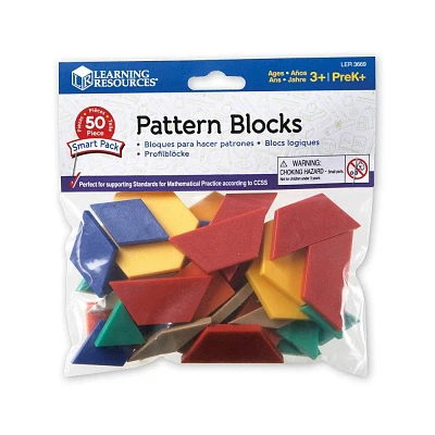 Learning Resources 50pc Pattern Blocks Smart Pack Developmental Toy Shapes Patterns: Plastic Building Set for Ages 3+