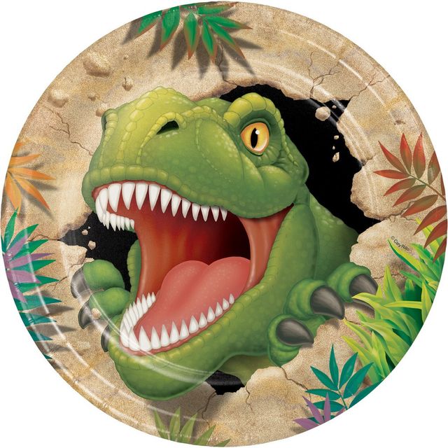 24ct Dinosaur Paper Plates Brown