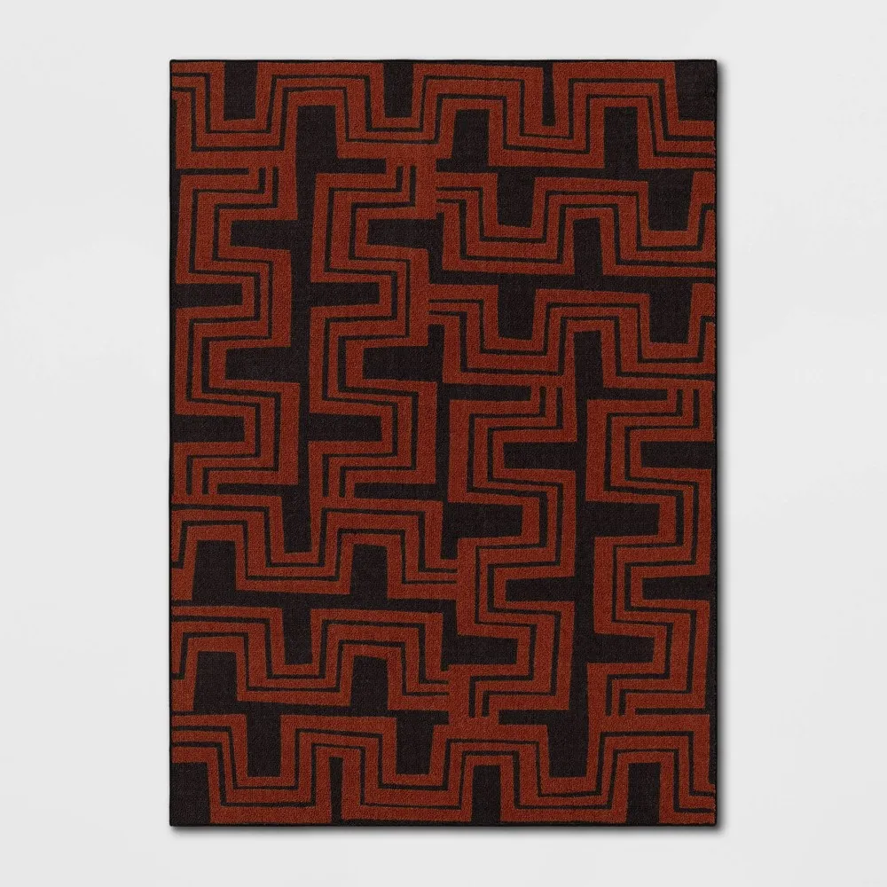 Geometric Area Rug Orange/Black