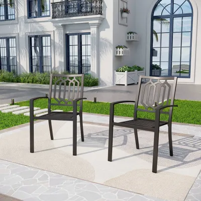 2pc Patio Stackable Metal Deck Chairs - Captiva Designs: Weather-Resistant, Black Steel