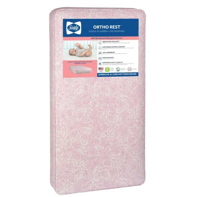 Sealy Ortho Rest Waterproof Baby Crib Mattress and Toddler Bed Mattress - Pink