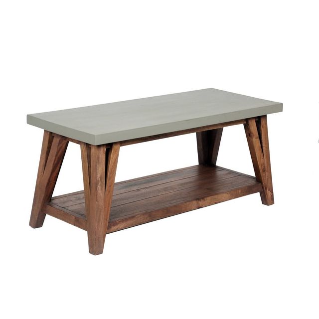 Alaterre Furniture 36 Brookside Coffee Table Concrete Coated Top and Wood Light /Brown: Mid-Century Modern Design, Fixed Shelf