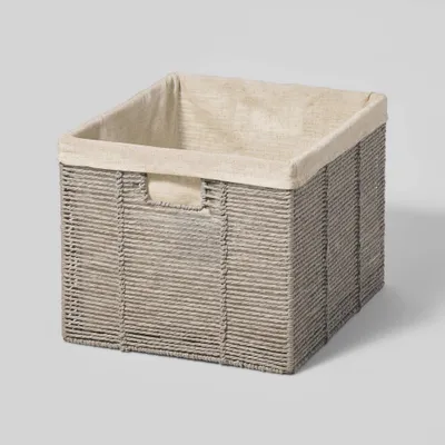 14.75 x 13 x 11 Large Lined Woven Milk Crate Gray - Brightroom: Decorative Storage Basket, Rectangle, Traditional Style