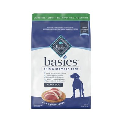 Blue Buffalo Basics Skin & Stomach Care Grain Free Natural Duck & Potato Adult Dry Dog Food - 22lbs