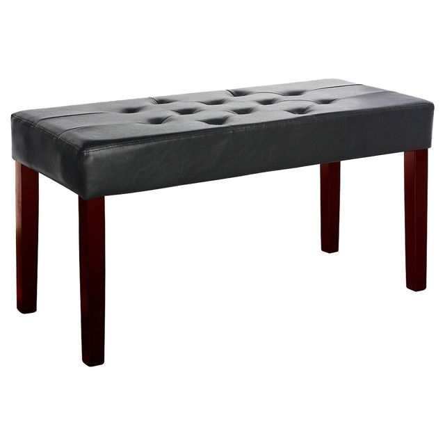 CorLiving Fresno 12 Panel Bench In  Leatherette: Upholstered Rectangular Ottoman, Wood Legs, Foam Padded Seat