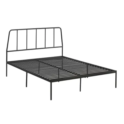 Sauder Queen Harvey Park Platform Bed Black: Mid-Century Modern, Metal Frame, No Box Spring Needed