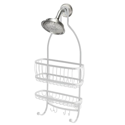 iDESIGN Metal ExtraWide Hanging Shower Caddy The York Collection Pearl White