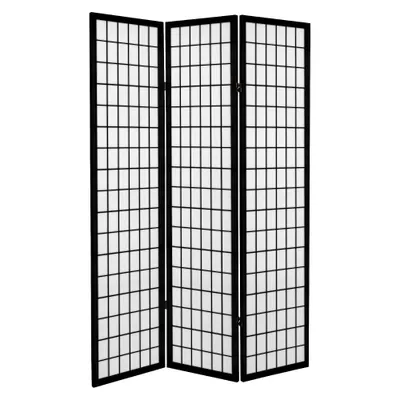 6 ft. Tall Canvas Window Pane Room Divider - Black ( Panels): Hardwood Frame