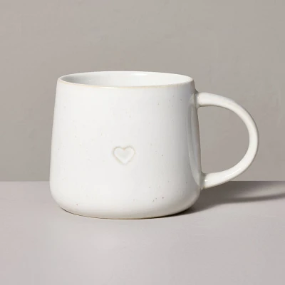 16oz Reactive Glaze Stoneware Valentines Day Mug with Embossed Heart Sour Cream - Hearth & Hand with Magnolia