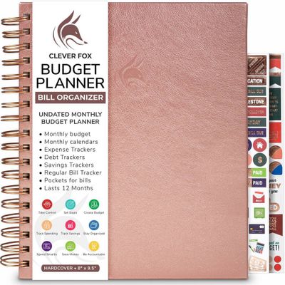 Undated Planner Bill Organizer 8x9.25 Rose Gold - Clever Fox: Budget Book, Monthly Spiral, Adult Stationery