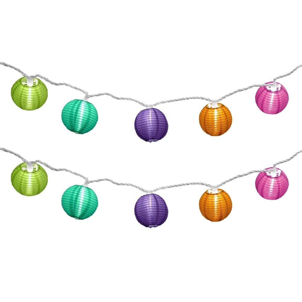 10ct Electric String Lights with 3x7 Nylon Lanterns- Multi Color
