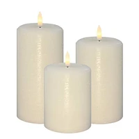 LumiPur 3pk Essential NG Flameless Wax Pillar LED Candles Linen White