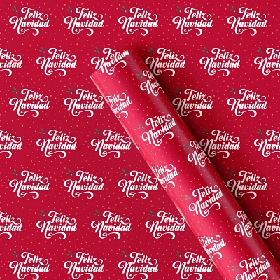 50 sq ft Feliz Navidad with Poinsettia Flowers Christmas Gift Wrap Red - Wondershop