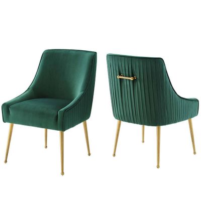 Set of 2 Discern Pleated Back Upholstered Performance Velvet Dining Chairs Green - Modway