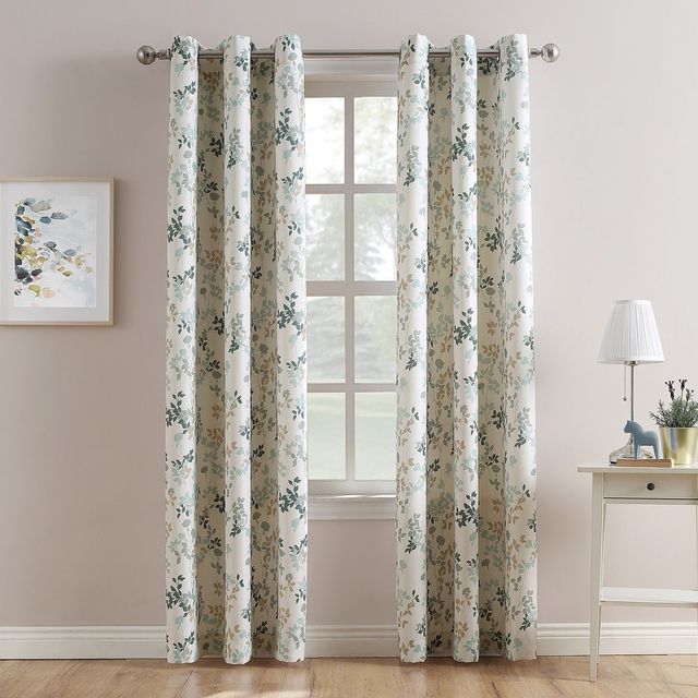 Hariette Floral Print Casual Textured Grommet Top Curtain Panel Blue