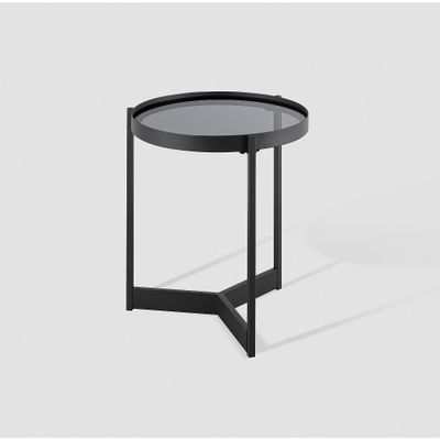 Modern Minimalist Tray Top Round Glass Side Table Black - Saracina Home