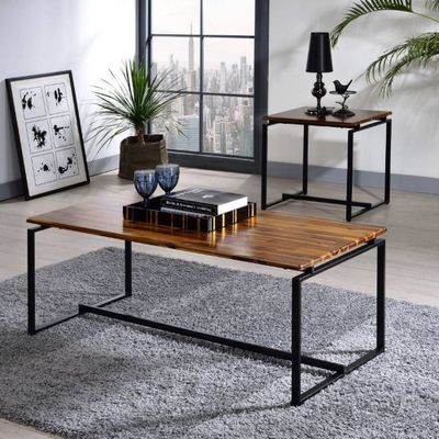 48 Jurgen Coffee Table Oak/Black - Acme Furniture: Loop Leg Design, Wood & Metal