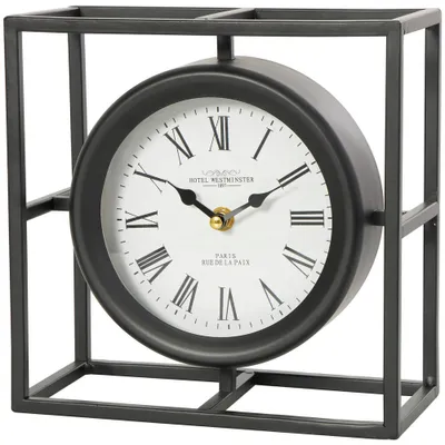 9x9 Metal Geometric Clock with Open Square Frame Black - Olivia & May: Modern Analog Tabletop Decor, No Battery Included