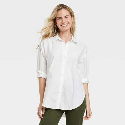 Women Overized Long Sleeve Collared Button-Down Shirt