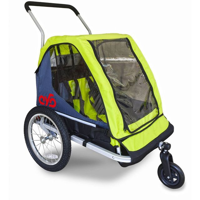 Cyclic Double 2 Seat Kids Bike Trailer - Gray/Green