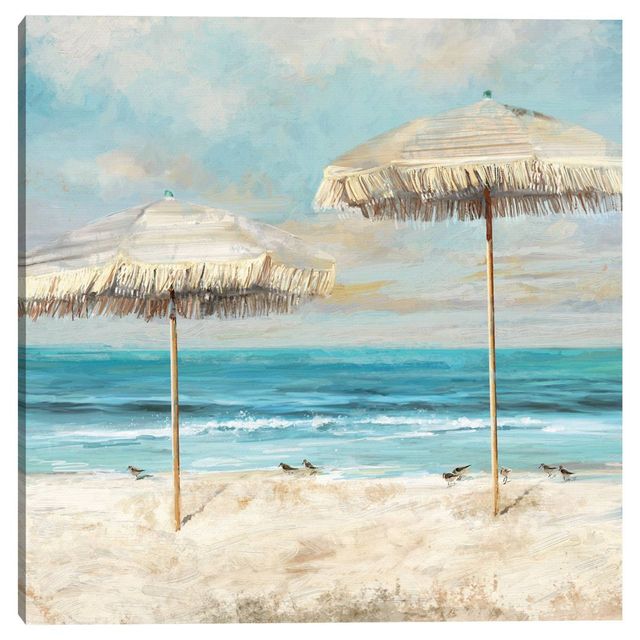 Masterpiece Art Gallery 30 x 30 Beach Duet by Studio Arts Unframed Wall Canvas : Coastal Scene with Umbrellas