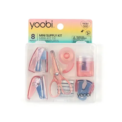 Mini Office Supply Kit - Pink - Yoobi: Stapler, Staple Remover, Hole Punch, Scissors, Tape Dispenser, 8-Piece Set