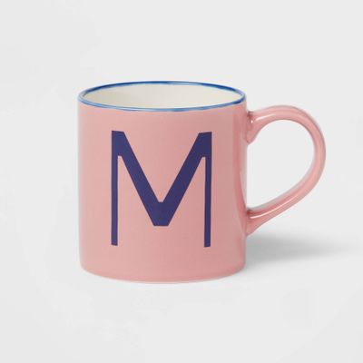 16oz Stoneware Monogram Mug M Pink - Opalhouse