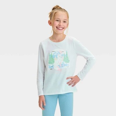 Girl Long Sleeve Snow Fox Graphic T-Shirt