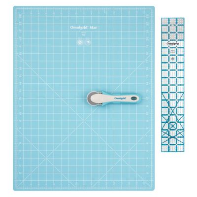 Omnigrid Large Folding Cutting Kit: Acrylic Sewing Mat & Cutting Board, 20.25 x 13.5, Blue Craft Mat