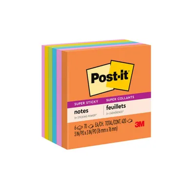 Post-it Super Sticky Notes 3x 3 Energy Boost Collection 6 Pads/Pack 70 Sheets/Pad