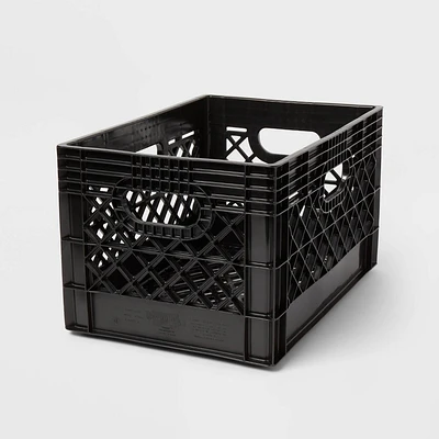 24qt Heavy Duty Stackable Storage Crate - Brightroom: Black Plastic Utility Bin with Built-In Handles