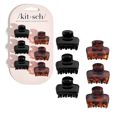 Kitsch Recycled Plastic Mini Puffy Claw Clips - 6pc - Black & Tortoise