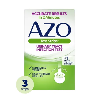 AZO Urinary Tract Infection Test Strips, UTI Test Results in 2 Minutes - 3ct