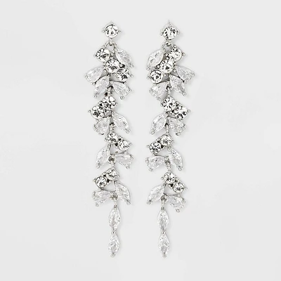 Stone Cluster Linear Earrings - Silver