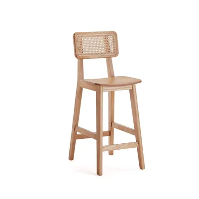 Versailles Wood Counter Height Barstool Natural: Ash Frame, Rattan Back - Manhattan Comfort