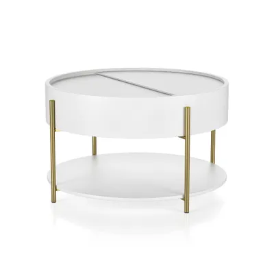 32 Lenvine Modern Round Storage Coffee Table White - miBasics: Gold-Plated Iron Legs, Smooth Finish