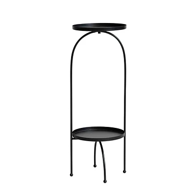 Storied Home Metal Two-Tier Accent Table and Plant Stand Black: Iron Frame, Round Tiered Display, No Assembly Tools Needed