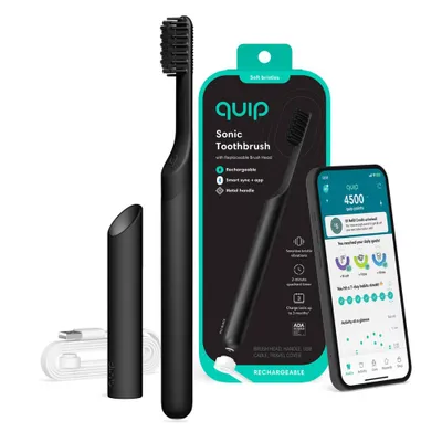 quip Smart Rechargeable Sonic Electric Toothbrush - Metal l Timer + Travel Case/Mount