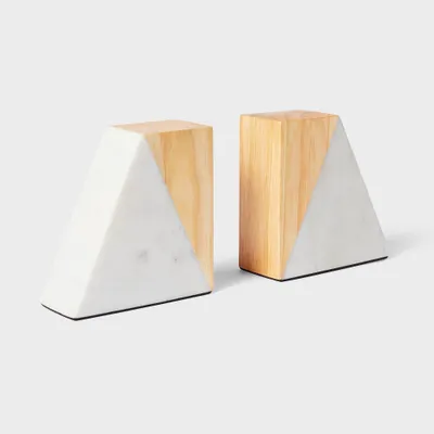 2pk Marble and Wood Bookend Set - Threshold