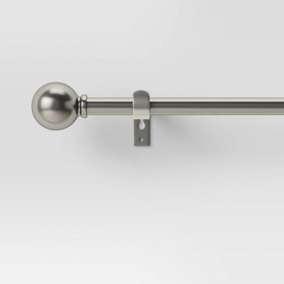 28-48 Caf Ball Curtain Rod Brushed Nickel - Room Essentials: Adjustable Metal, Single Rod, Silver Finish