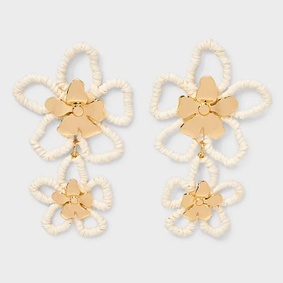 Raffia Flower Drop Earrings - A New Day White