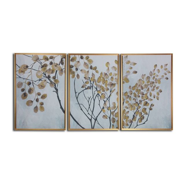 48 x 24 Asian Branches Triptych Floating Framed Wall Canvas Blue - Gallery 57