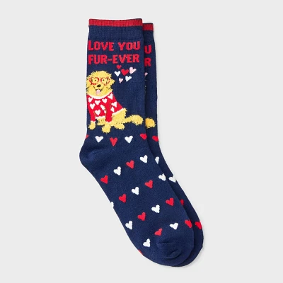 Women Love You Fur Ever Valentine Day Crew Sock - Navy 4-10