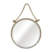 SAGEBROOK HOME 24 Metal Mirror with Rope Silver/Natural: Round, Hand-Painted, Wall Mount, Jute Accent