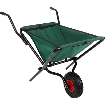 Pure Garden 80lb Capacity Collapsible Steel Wheelbarrow Green: No Assembly, Pneumatic Tire, 9.6 Volume, 31 H