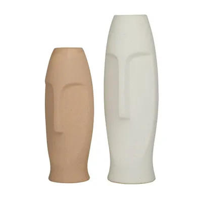 Olivia & May Set of 2 Ceramic Easter Island Head Vase: Stoneware Amphora, Contemporary Tabletop Decor